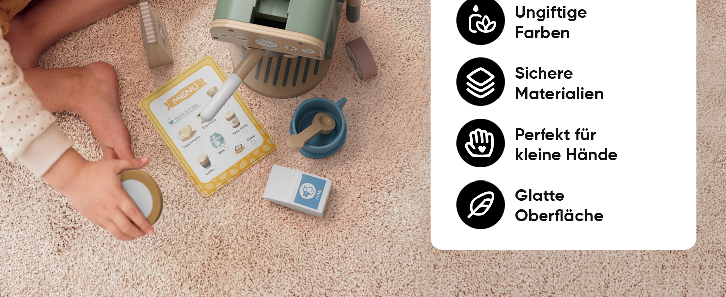 Björn&Schiller Kinder Kaffeemaschine Holz – Spielzeug Kaffeemaschine mit Zubehör, farbenfroh, fördert Kreativität und Feinmotorik, ab 3 Jahren-2