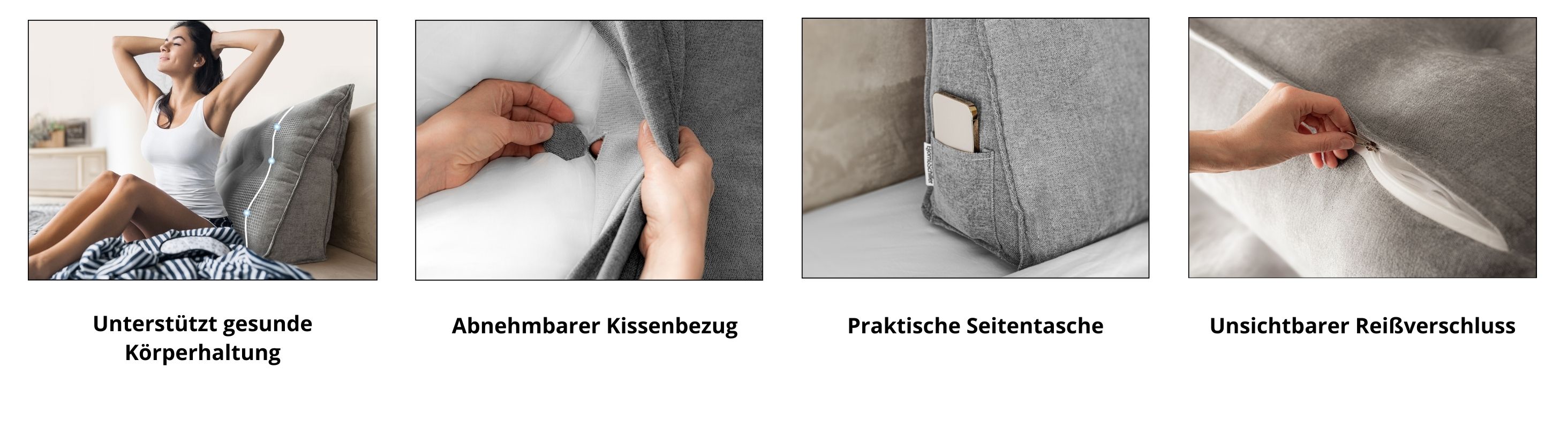 Björn&Schiller Rückenkissen grau, in 3 Größen - Lesekissen für Bett und Sofa, Keilkissen, Rückenpolster für die Wand, Sitzkissen, Wandkissen, groß mit waschbarem Bezug - Ideal zum Anlehnen im Bett-2