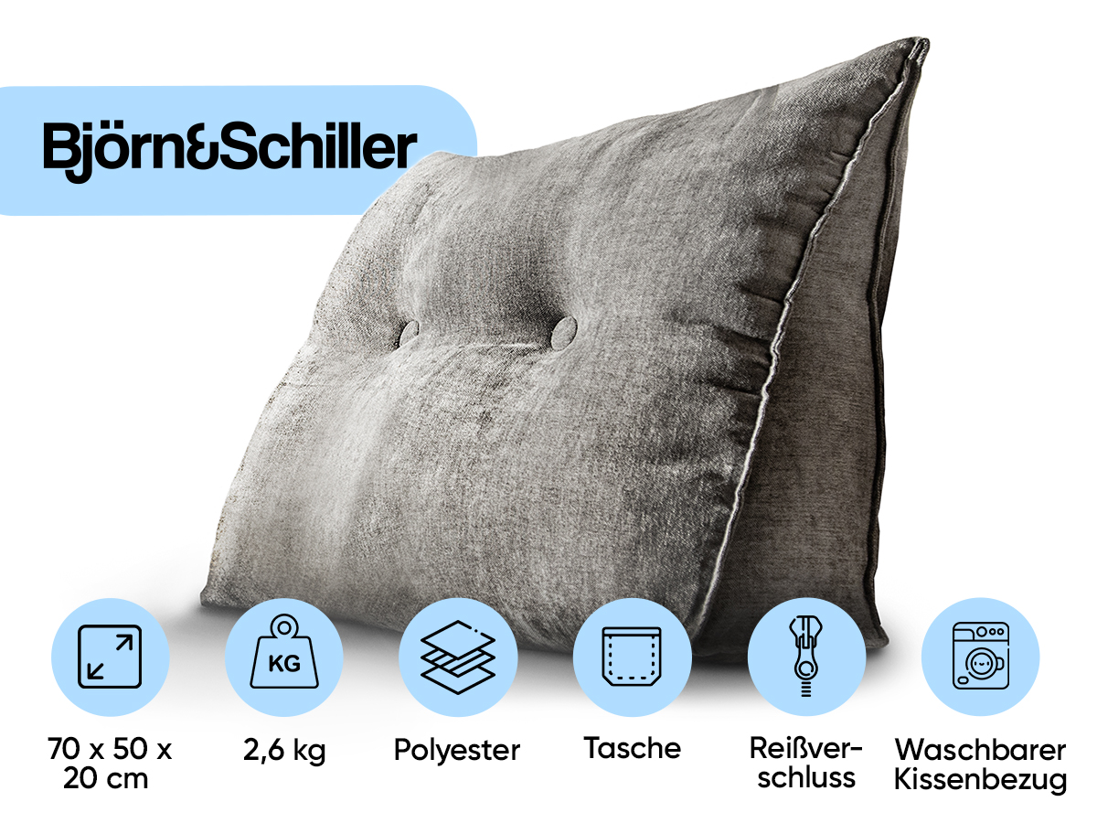 Produktbild von Sofa Bett Mondex Lesekissen Für Bett & Sofa | 200x50x20cm | Ergonomische Rückenstütze | Grau & Waschbar Rückenkissen Sofa