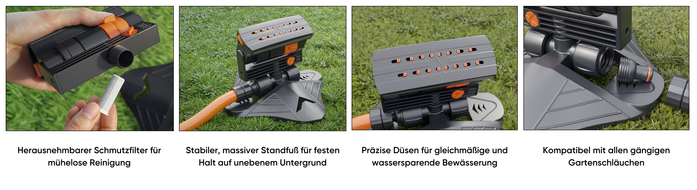 Björn&Schiller Gartensprinkler, Vierecksprinkler aus ABS, gleichmäßige Rasenbewässerung, flexibler Anschluss an bestehendes Bewässerungssystem-4