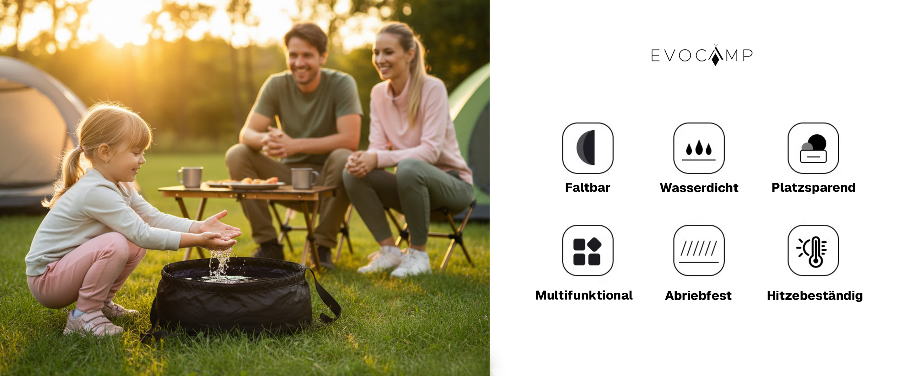 EVOCAMP Faltbare Spülschüssel Camping, 8,5L Wasserdicht aus robustem Nylon, Ultraleicht und hitzebeständig, Mit praktischem Aufbewahrungsbeutel-1