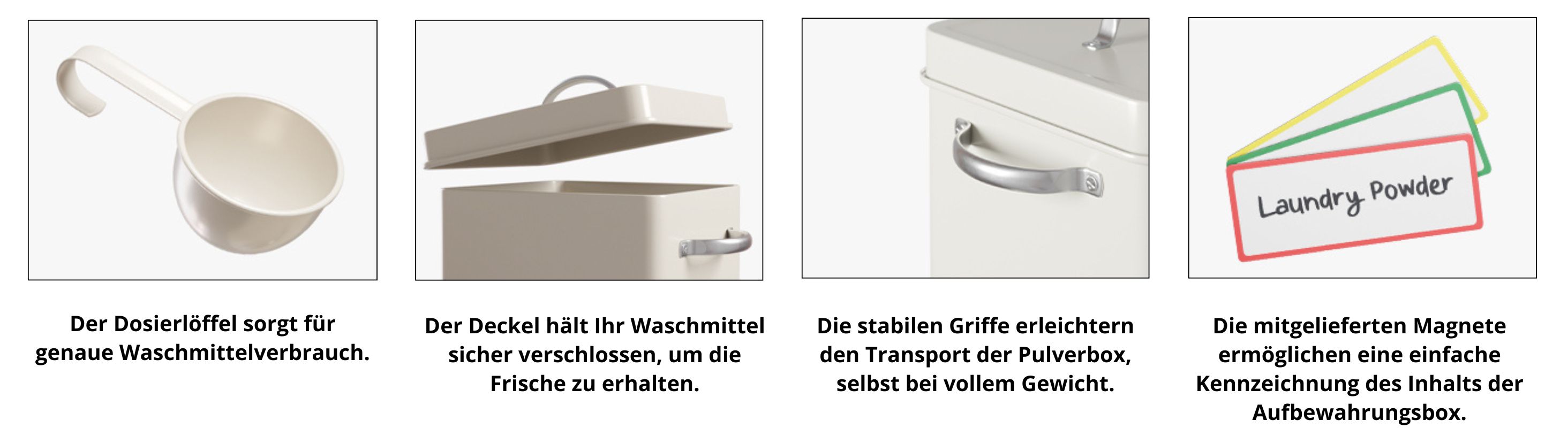 Björn&Schiller Waschpulver Aufbewahrungsbox 6,5 L, Waschmittel Aufbewahrung, Metall Waschmittelbox, Waschmittelbehälter mit Dosierer, Box für Spülmaschinenpulver, Geschirrspülpulver Behälter-3