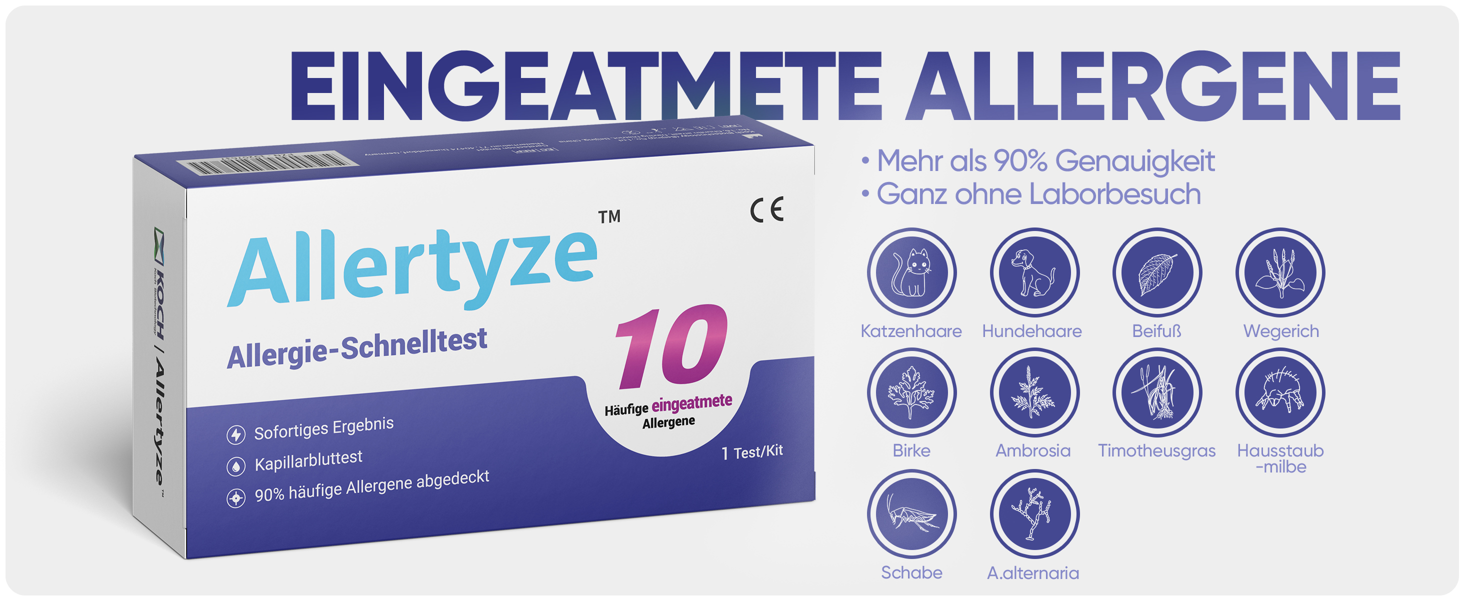 Allertyze Allergietest für zuhause, Allergie Test ohne Versand in ein Labor, 10 Häufige eingeatmete Allergene Selbsttest, sofortiges Ergebnis, medizinische Tests, Kapillarbluttest-1