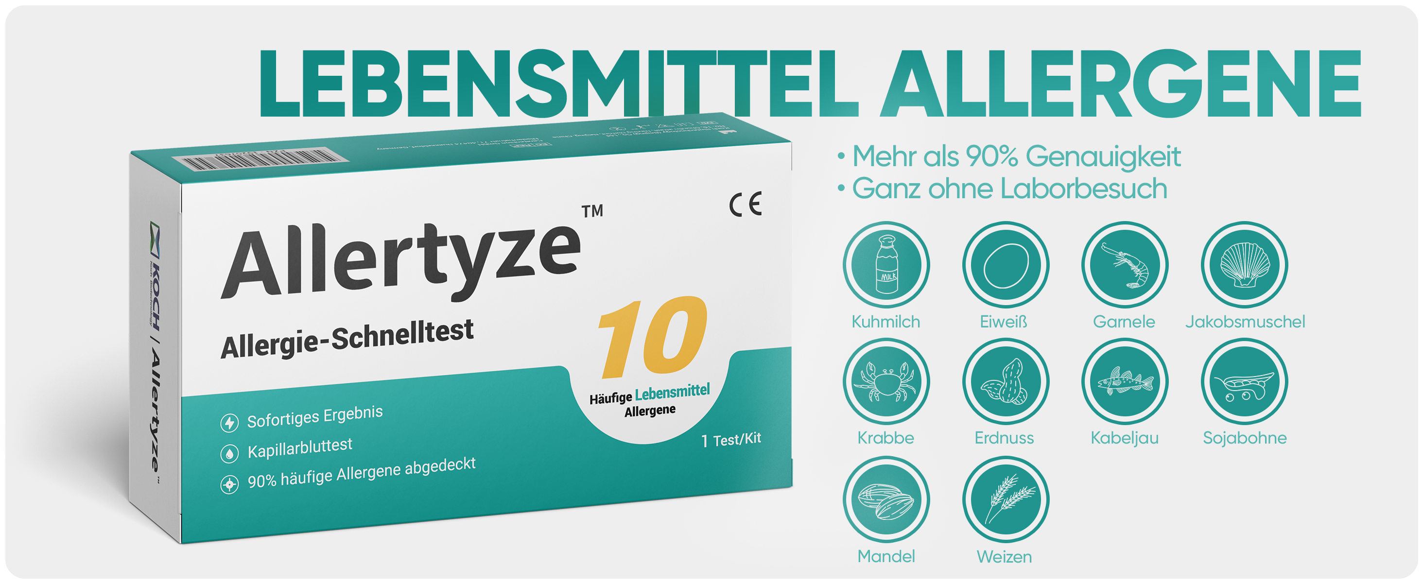 Allergietest für zuhause, Allertyze Allergie Test ohne Versand in ein Labor, 10 Häufige Lebensmittel Allergene Selbsttest, sofortiges Ergebnis, Kapillarbluttest, medizinische Tests-1