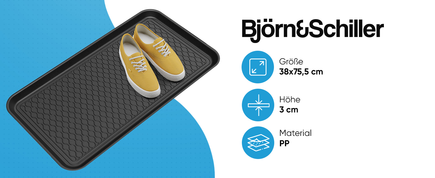 Björn&Schiller Schuhablage 38x75,5 cm, Schuhabtropfschale mit 3 cm Rand, Schuhmatte, Wasserfestes Schuhtablett, Schuhwanne aus Polypropylen-1