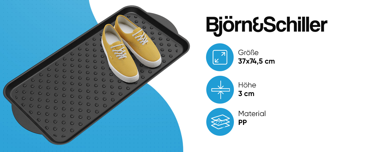 Björn&Schiller Schuhablage 37x74,5 cm, Schuhabtropfschale mit 3 cm Rand, Schuhmatte, Wasserfestes Schuhtablett, Schuhwanne aus Polypropylen-1