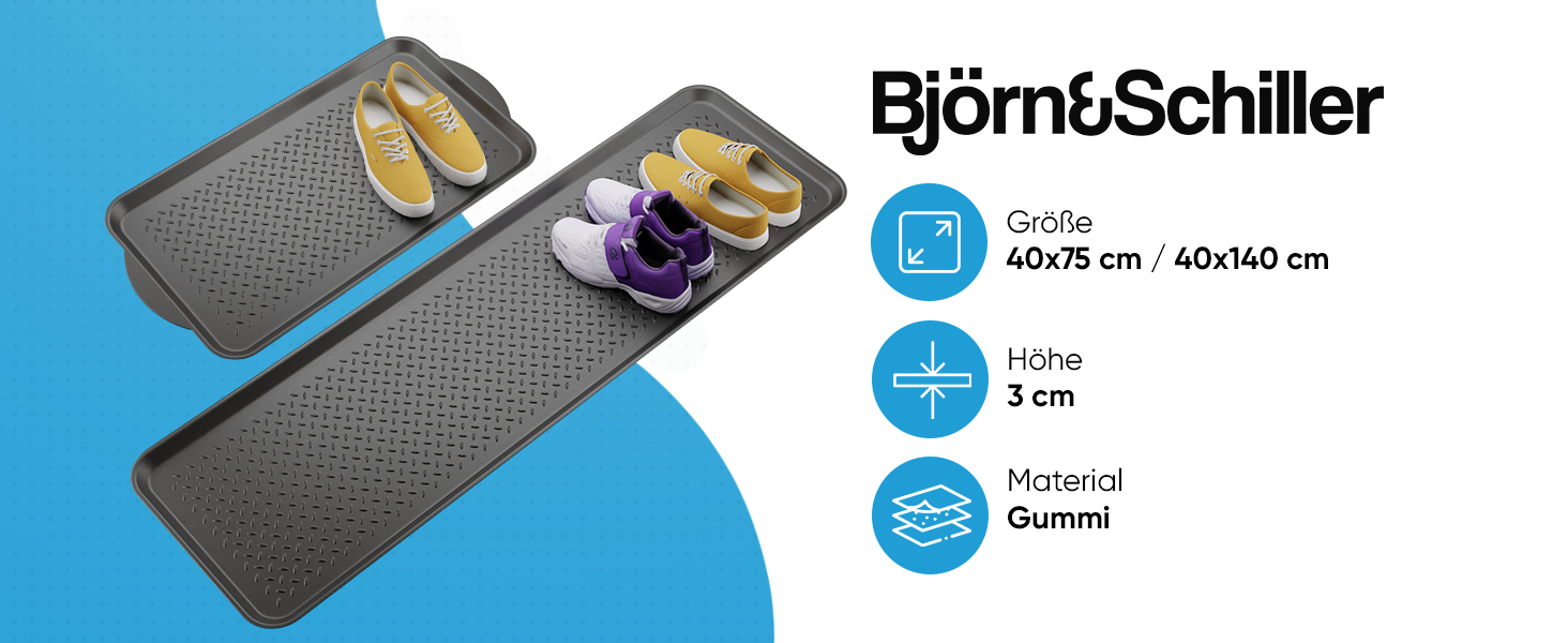 Björn&Schiller Schuhabtropfschale, Gummi Abtropfwanne für Schuhe Rand 3 cm, Rutschfeste Abtropfschale für Flur, Wasserdichtes Schuhwanne-1