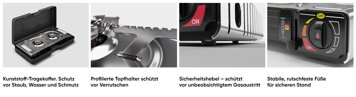 Gaskocher 2-flammig mit Piezozündung - mit Grillaufsatz Ø 32cm - Campingkocher für Gaskartuschen MSF-1a 227g - Camping Gaskocher für Campinggaz - Campingkocher 2 flammig - Campinggaskocher - Camping Herd mit Grillplatte ohne Gaskartuschen-3