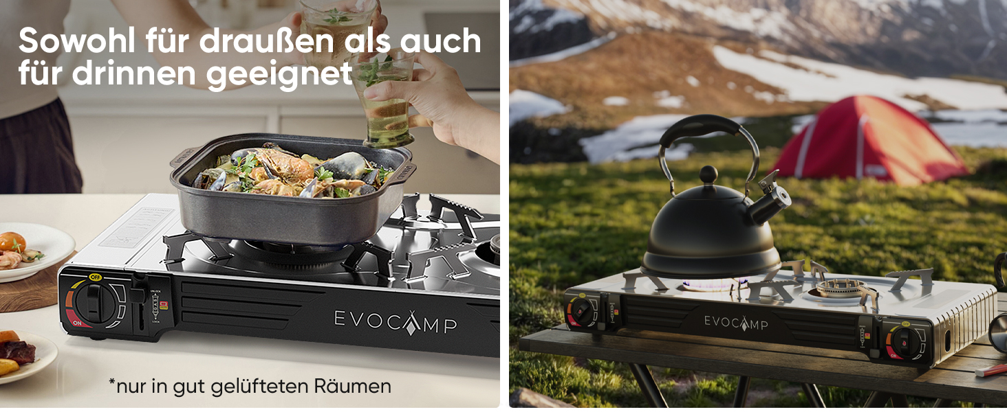 Gaskocher 2-flammig mit Piezozündung - mit Grillaufsatz Ø 32cm - Campingkocher für Gaskartuschen MSF-1a 227g - Camping Gaskocher für Campinggaz - Campingkocher 2 flammig - Campinggaskocher - Camping Herd mit Grillplatte ohne Gaskartuschen-4